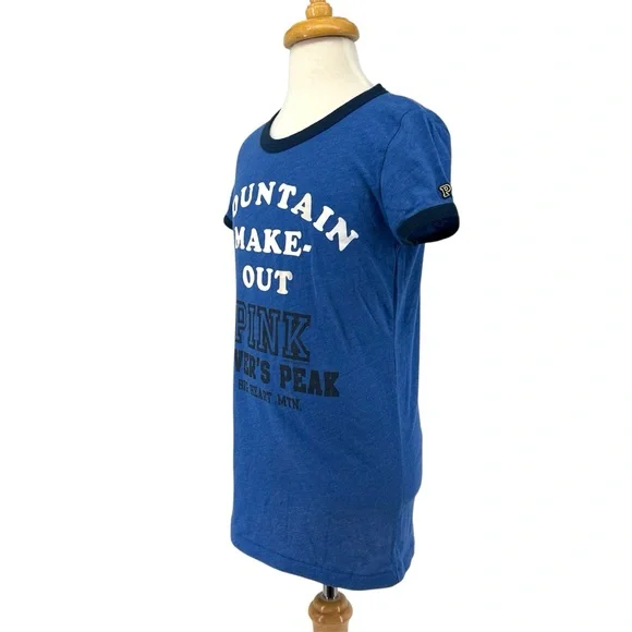 NWT Vtg Y2K PINK Victoria’s Secret Mountain Makeout Lover’s Peak Blue Ringer Tee - Picture 5 of 9